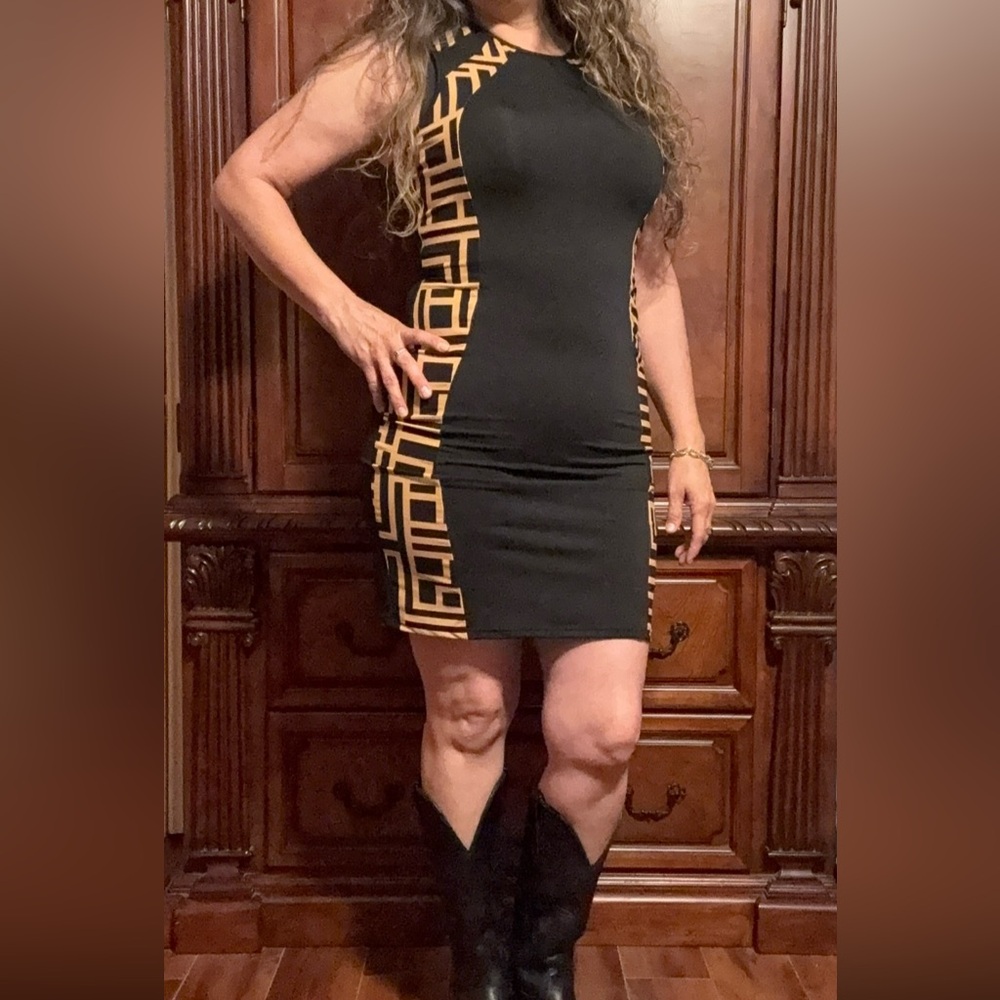 SHEIN Black and Tan Midi Dress